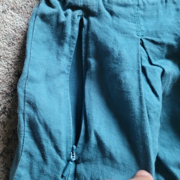 Athleta Green Playa 100% Linen Wide Crop Pants High Rise Elastic Waist Size 4 - Picture 13 of 13